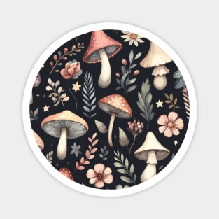 Mushroom Flowers and Leaves Pattern Magnet